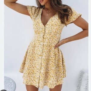 Yellow Floral Button Down Dress
